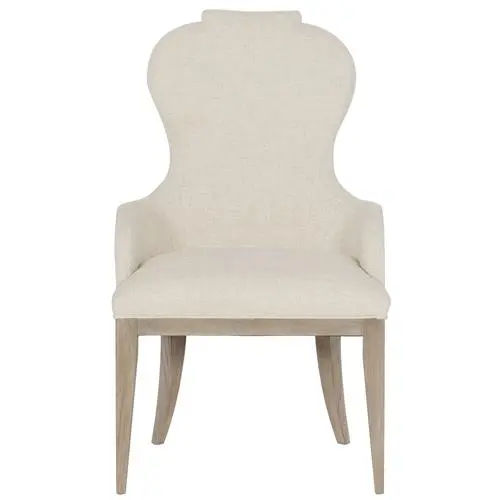Sarabeth French Beige Upholstered Sandstone Brown Wood Rounded Dining Arm Chair added by Jessica Butler