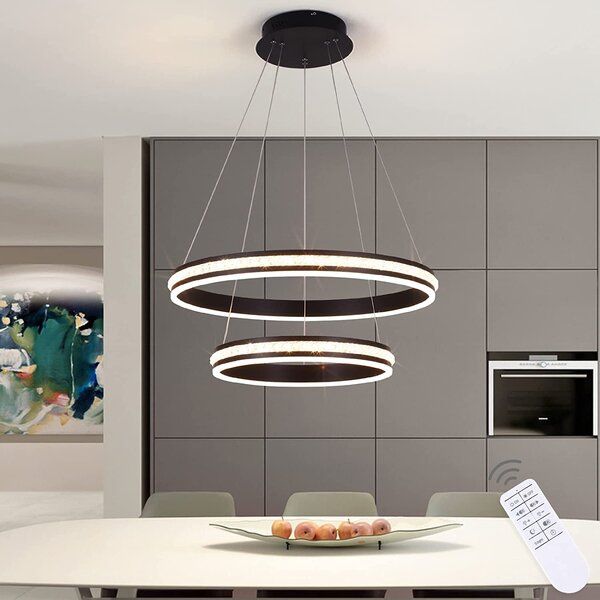 Cyma Modern Crystal Chandelier Lighting, Dimmable Led Chandelier Pendant Light Fixture With Acrylic 2 Rings, Adjustable Black Ceiling Hanging Light For Dining Living Room Kitchen added by kenzie mac