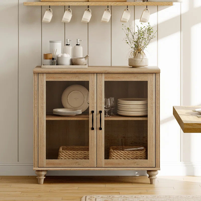 Charlton Home® Sideboard Cabinet With Bar Hutch, Buffet Cabinet With 2 Glass Doors & Reviews | Wayfair added by Annika Schneider