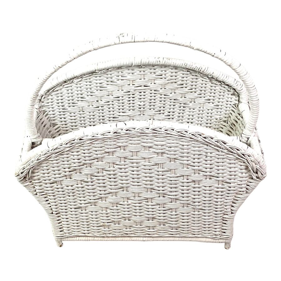 White Woven Handled Basket Magazine Holder added by Suga Lane / ABBY ESSIE STUDIOS