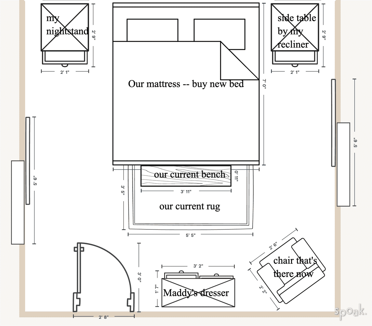 Primary Bedroom Layout designed by Maddy Dowler
