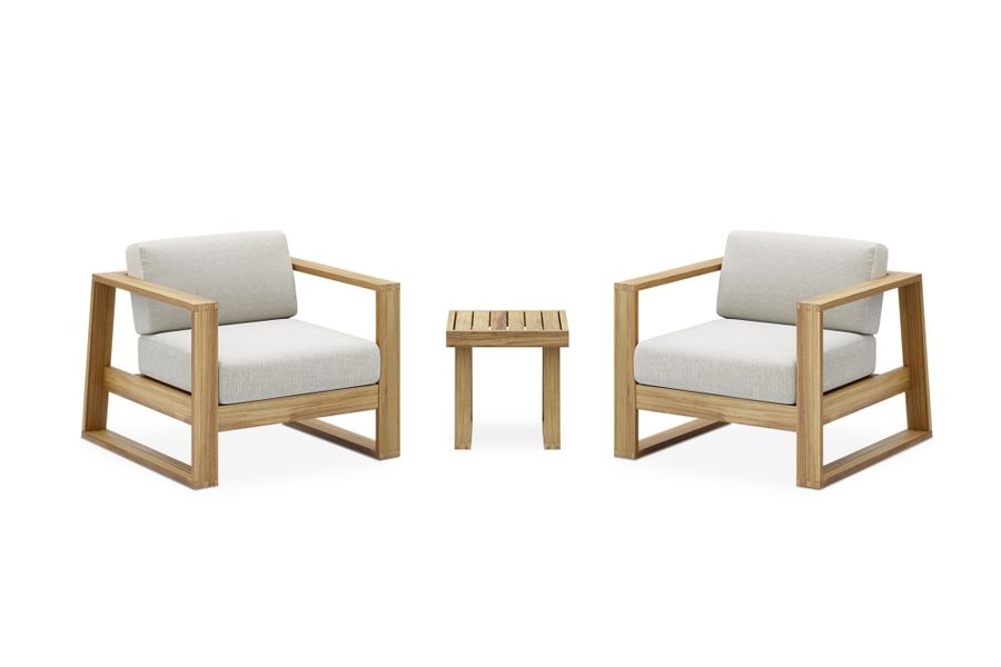 Rio Outdoor Teak 2 Lounge Chairs & Side Table Set | Castlery added by Kristina Blackford