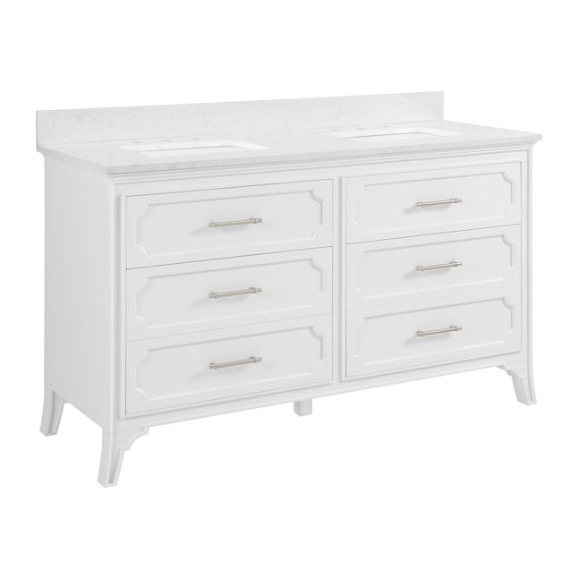 allen + roth Helena 60-in White Undermount Double Sink Bathroom Vanity with Carrara Engineered Marble Top added by Amber Volkmann