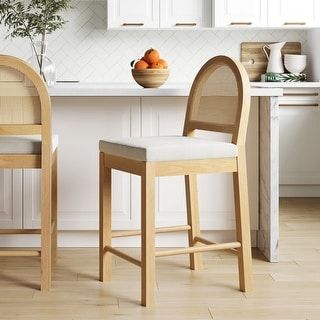 Bailey Boucle Upholstered Rattan Bar Stool or Counter Height Stool with Natural Rattan Woven Back For Kitchen Island - Bed Bath & Beyond - 37593703 added by Bethesda Contracting