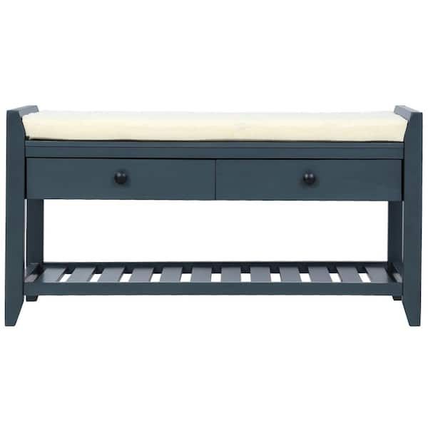Harper & Bright Entryway Blue Storage Bench with Cushioned Seat, Drawers and Shoe Rack 19.8 in. H x 39 in. W x 14 in. D added by Kate Lynn Nemett