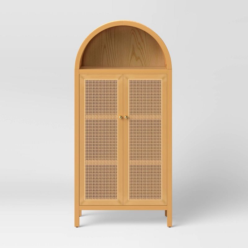 Woven Arched Wood Cabinet Light Brown - Threshold™: Storage Armoire with Adjustable Shelves added by Morgan Van Roekel
