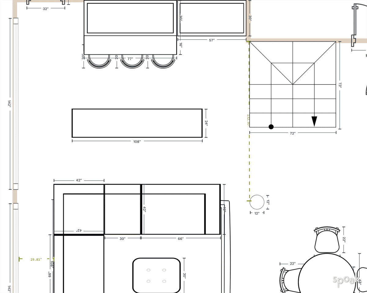 Living + Dining Room Layout designed by Amanda Eisel
