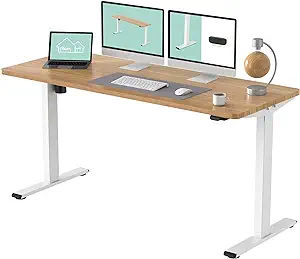 FLEXISPOT 60" Large Height Adjustable Desk, Electric Standing Desk Sit Stand up Desk for Home Office (60x24 inch Maple Desktop + White Frame, 2 Packages) added by Brittany Nemphos