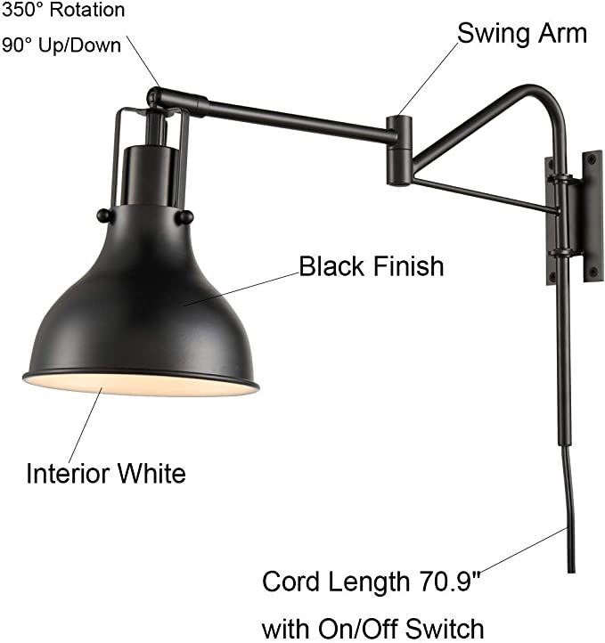 TEENYO Swing Arm Wall Sconces Set of Two Pug in Wall Light Modern Farmhouse Black Swing Arm Wall Lamp for Bedroom Living Room added by Madison Subry