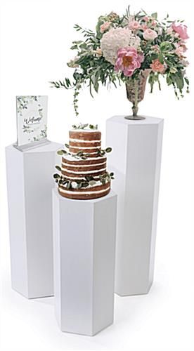 Set of 3 Hexagonal Pedestals, Laminated Particle Board, Various Sizes - White added by Katie Carpenter