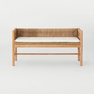 Elden Wood Bench with Woven Back and Loose Cushion Seat - Threshold™ designed with Studio McGee added by Kristen Dominguez