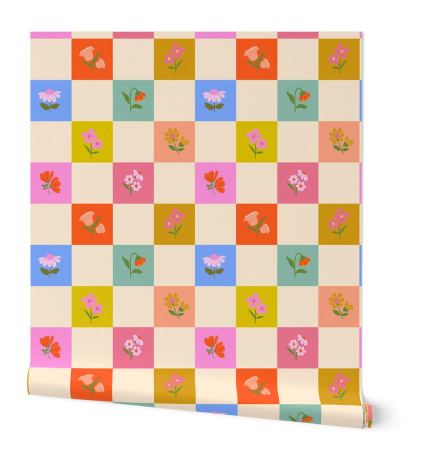 Floral Checkerboard Wallpaper | Spoonflower added by Kate Seymour