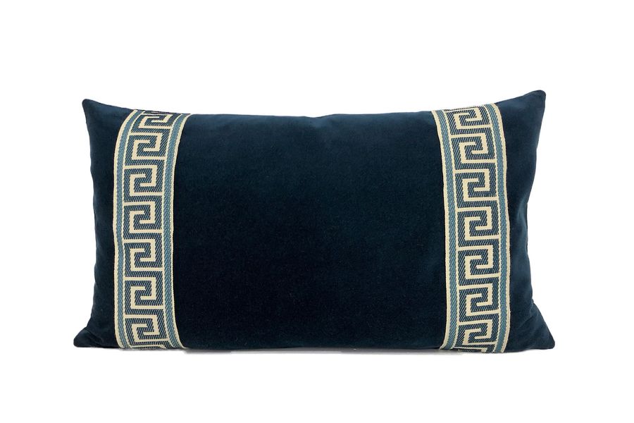 Navy Blue Velvet Lumbar Pillow Cover with Greek Key Trim - SELECT TRIM COLOR added by Blaire Gremillion