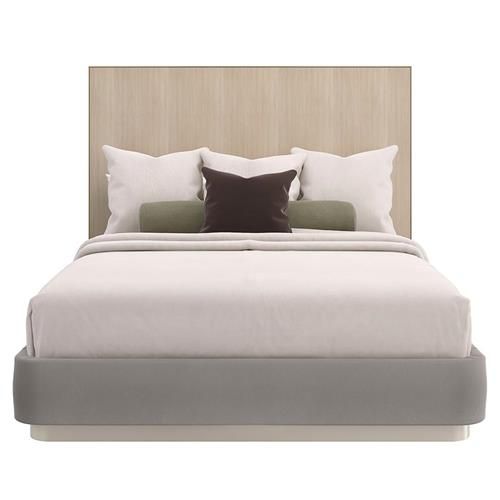 Caracole Dream Chaser Modern Grey Upholstered Base Brown Wood Panel Bed - Queen added by Courtney Shaw