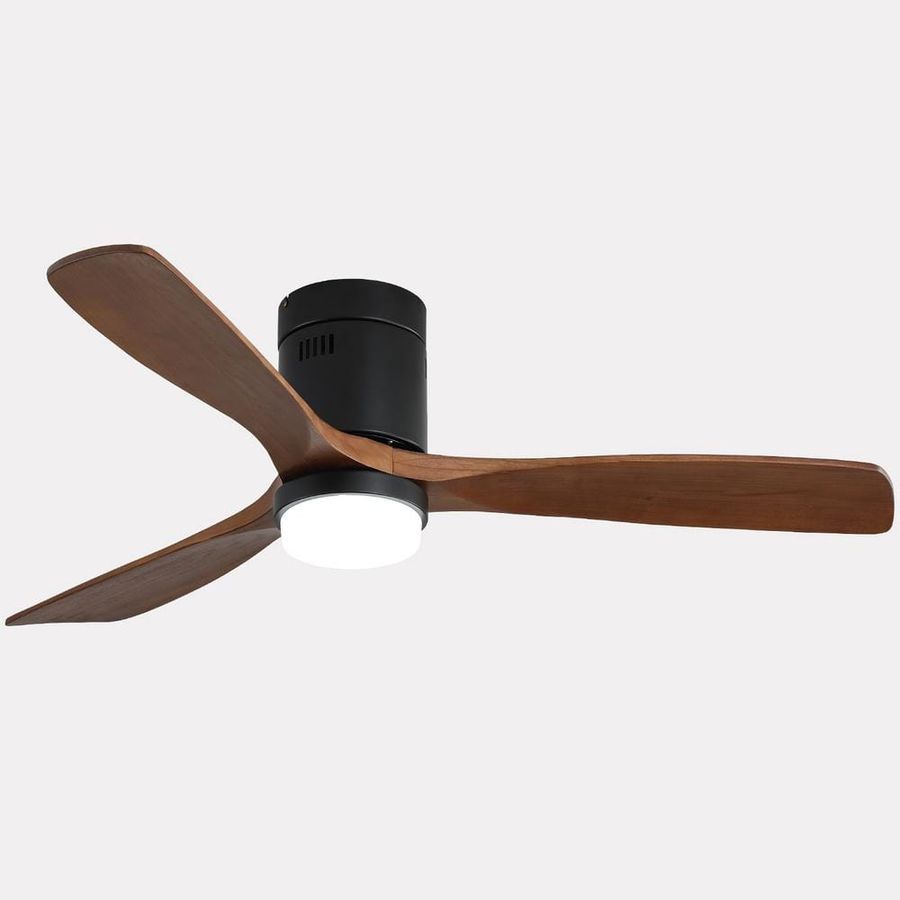 Sofucor 52 in. LED Indoor Flush Mount Smart Matte Black Ceiling Fan with 3 Reversible Wood Blades, 6-Speed DC Remote Control ZSKBKN220209010 - The Home Depot added by Janae Sullivan