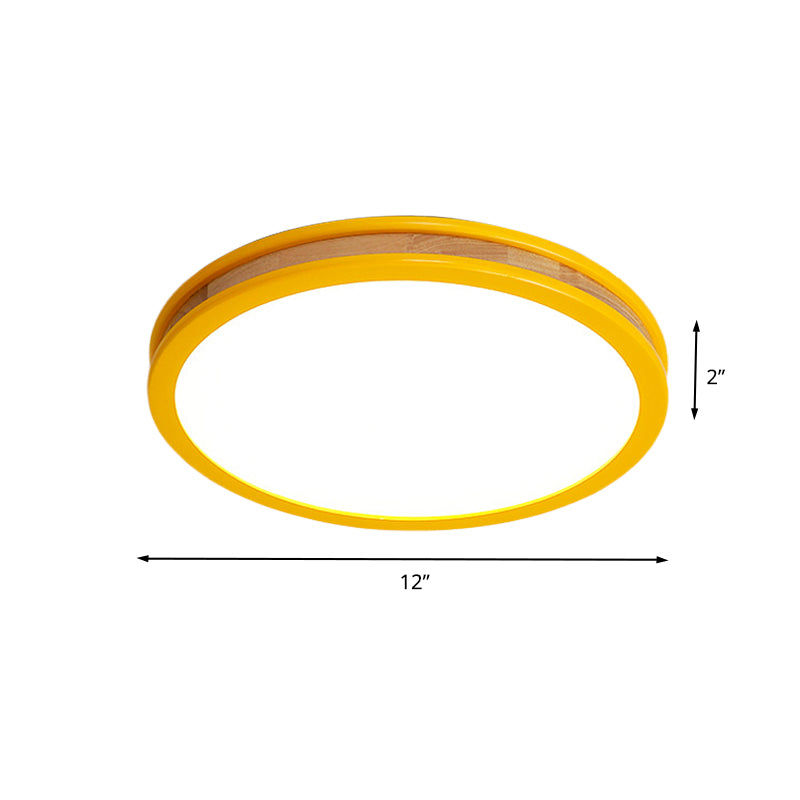 Yellow Round Flushmount Macaroon LED Wood Ceiling Flush Mount for Bedroom, 12"/16" Dia - Clearhalo added by Jessica Stone