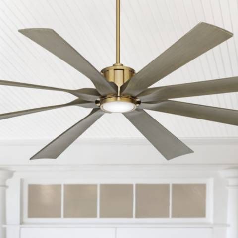 70" Possini Defender Soft Brass Damp LED Ceiling Fan with Remote - #703Y0 | Lamps Plus added by HELEN SALGADO