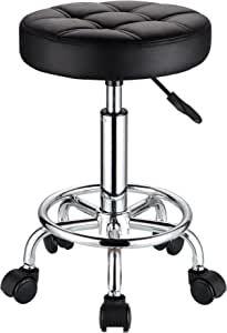 HMTOT Round Rolling Stools PU Leather Seat Height Adjustable Swivel Stool with Wheels Black added by Amanda Higgins