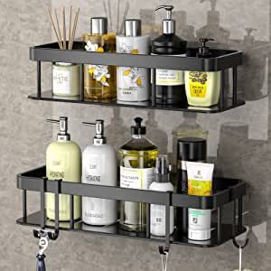 Eleulife Shower Caddy Shelf Basket, 2 Pack Shower Organizer No Drilling Adhesive Shower Storage Shelves Rack for Bathroom, Kitchen, Toilet, No Drilling, Rustproof (Black) added by Rescued Room Design