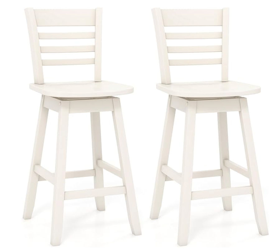 Giantex Wood Bar Stools Set of 4, 24.5" Swivel Counter Height Bar Stools with Slatted Hollow Back & Ergonomic Contoured Seat, Footrest, Farmhouse Wooden Barstools for Kitchen Island, Bar, Cafe, White added by Victoria LoVerde