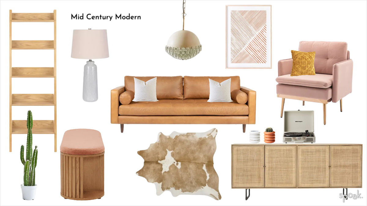 Mid Century Modern Kitchen + Living Room Inspo designed by Ashley Vipond