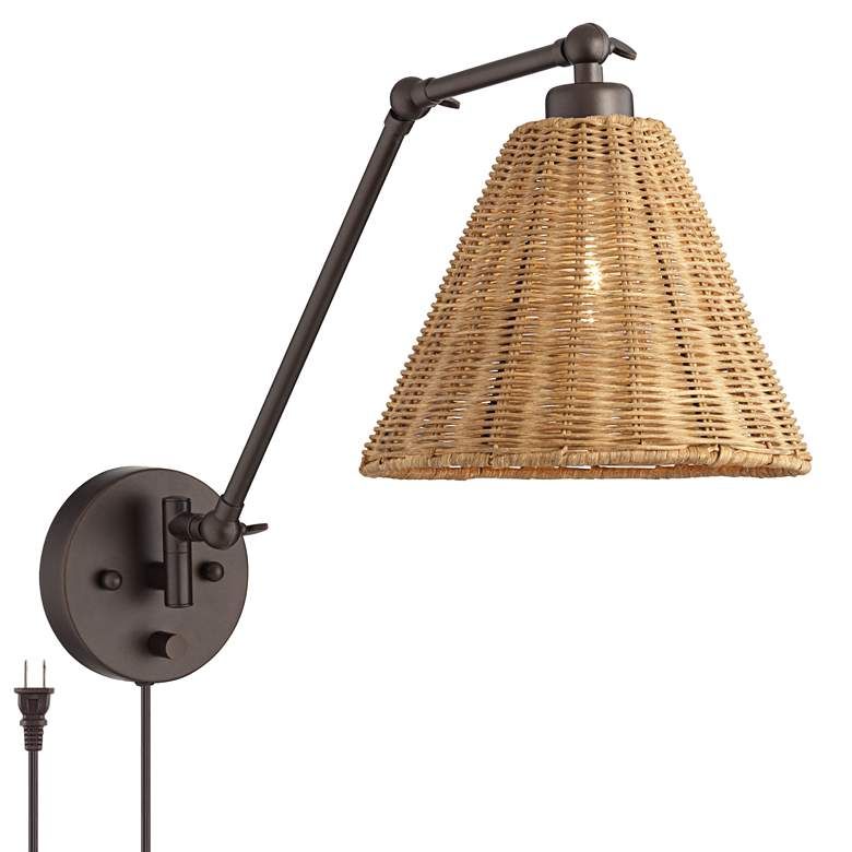 Barnes and Ivy Rowlett Bronze Rattan Shade Plug-In Wall Lamp - #73P51 added by Kate Lynn Nemett