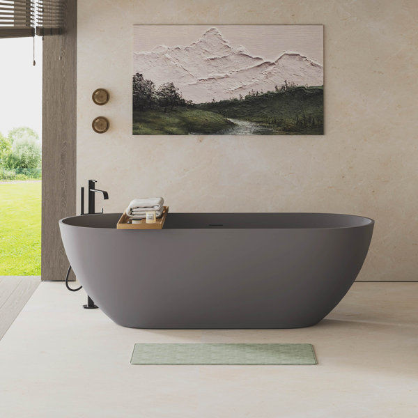 63" Freestanding Solid Surface Bathtub Stone Resin with Overflow and Pop-up Drain, 3 Colors Option added by Dianne mueller