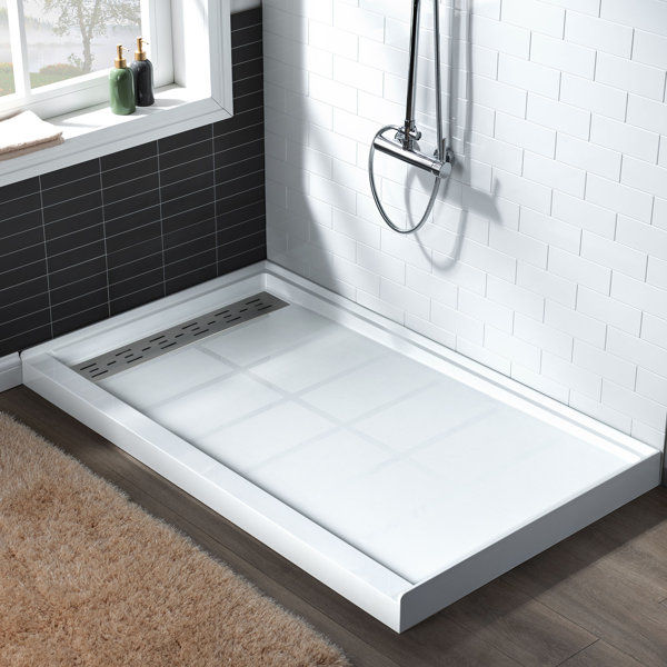60" x 36" Solid Surface Single Threshold Shower Pan Base with Drain Assembly & Drain Cover Included, Non-Slip added by Lindsay Schultz