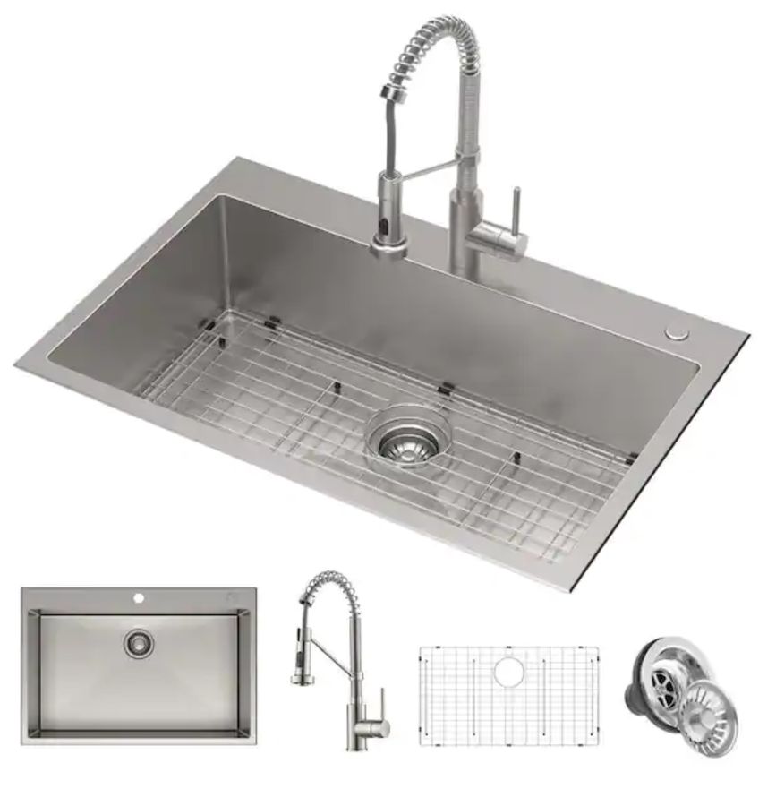 Loften Stainless Steel 33in. Single Bowl Drop-in / Undermount Kitchen Sink with Stainless Steel Pull Down Faucet added by Where The Heart Is Designs