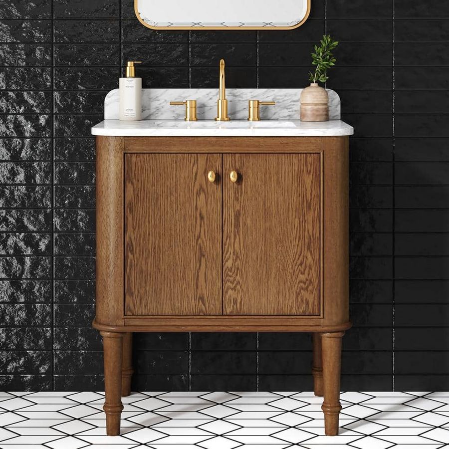 Home Decorators Collection Collette 30 in W x 22 in D x 35 in H Single Sink Bath Vanity in Cinnamon Oak With White Carrara Marble Top 23016-VS30-CO - The Home Depot added by Allison Keach