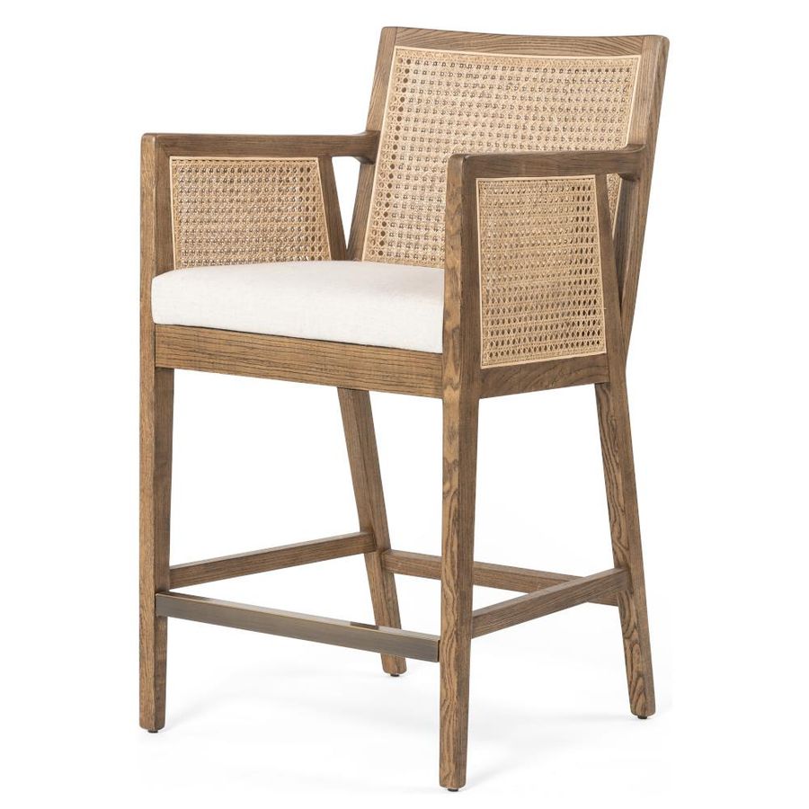 Annette Coastal Beach White Performance Woven Cane Brown Wood Counter Stool added by Jamie Stellato