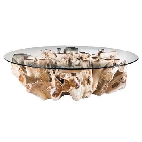Natasha Coastal Beach Clear Glass Top Brown Teak Root Coffee Table added by Olga Dragieva