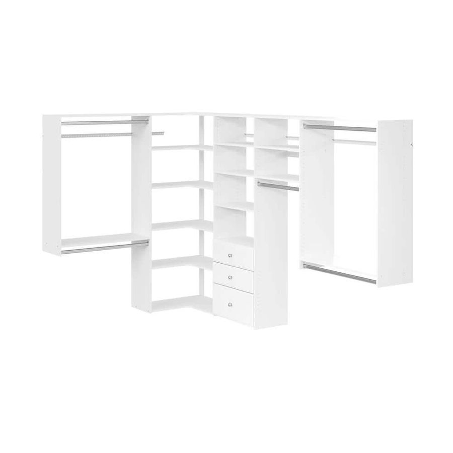Closet Evolution Ultimate 84 in. W - 115 in. W White Corner System Wall Mount 18-Shelf Wood Closet System WH32 - The Home Depot added by Desma Xayarath