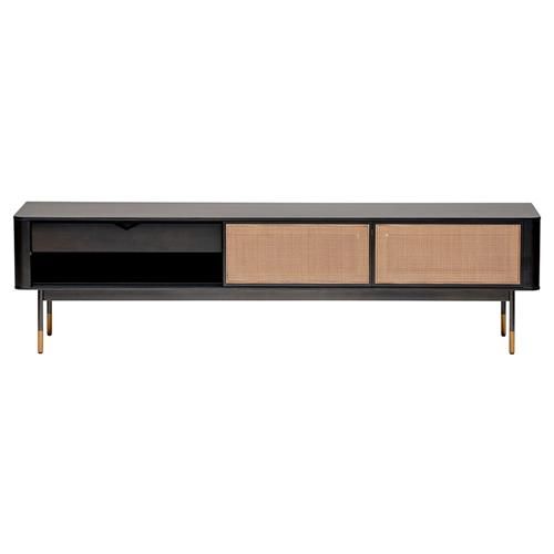 Julia Coastal Beach Black Wood Steel Base 2 Sliding Rattan Door Media Cabinet added by Karin Dryhurst