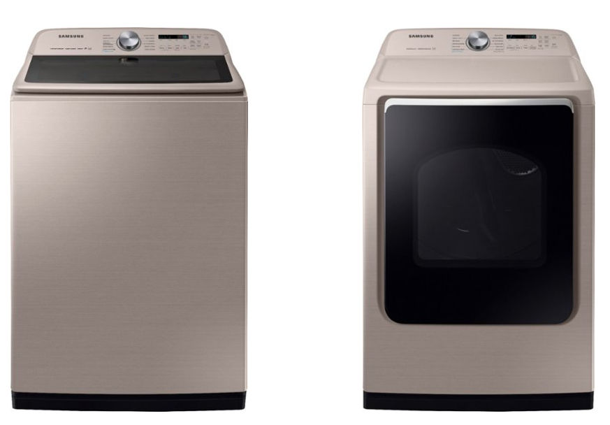 Washer and Dryer Bundles - Package Samsung 5.4 Cu. Ft. High Efficiency Top Load Washer with Steam and 7.4 Cu. Ft. Electric Dryer with Steam and Sensor Dry Champagne - Best Buy added by Spoak Member