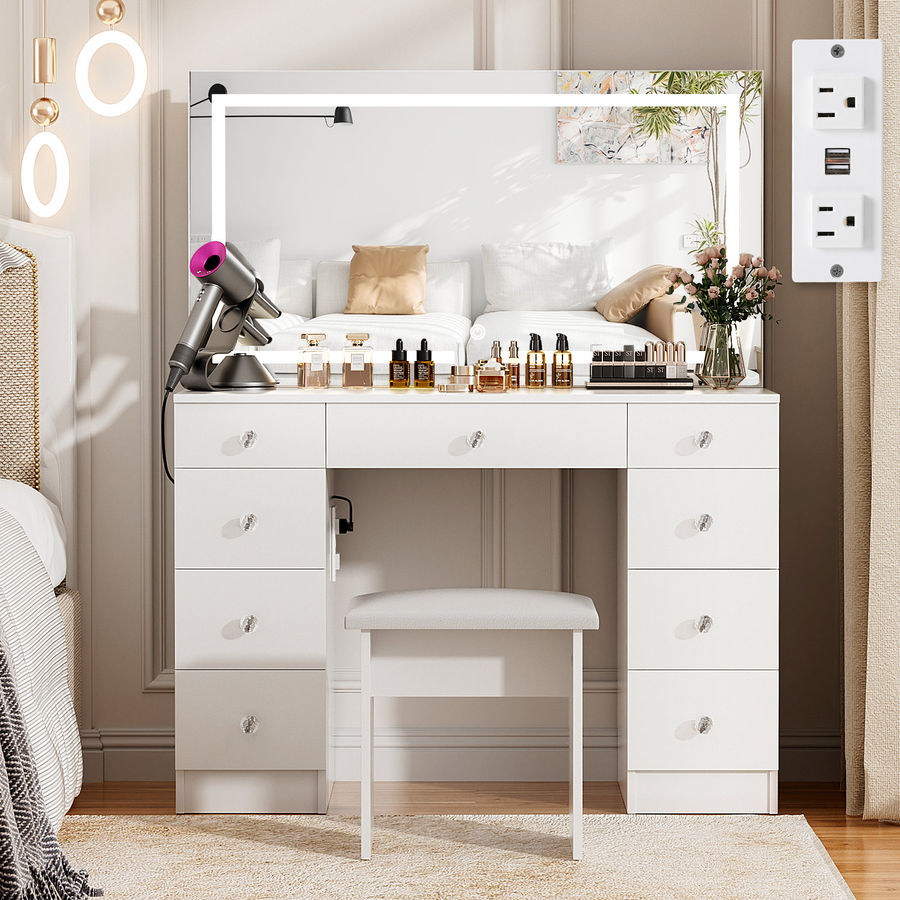 Wrought Studio™ Vanity Set With LED Mirror & Power Outlets, 9 Drawers with Diamond Handles & Reviews | Wayfair added by Madison Swenton