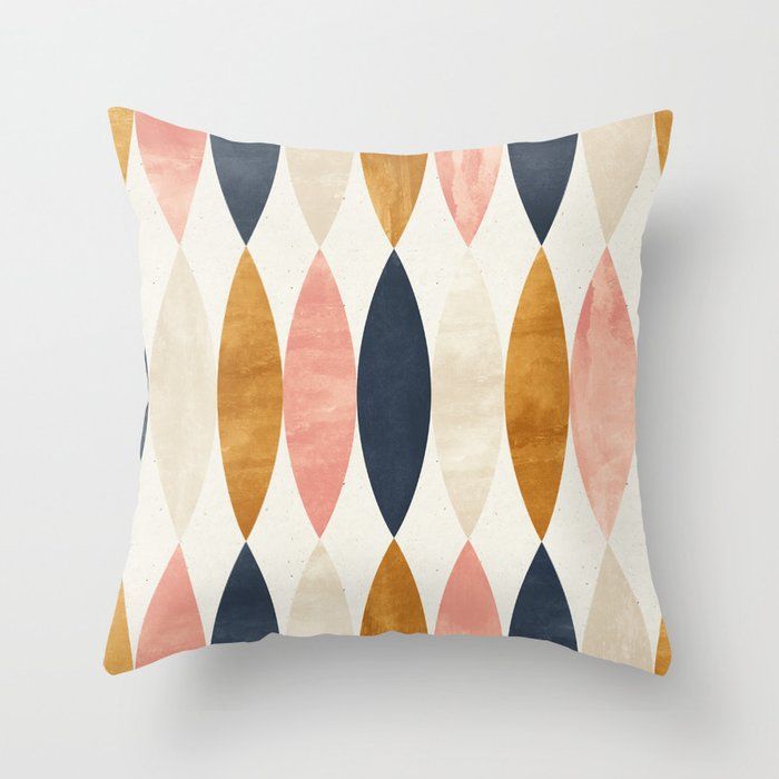18x18 Gold Pink Navy Blue Oval Geometric Pattern Glam Style Throw Pillow by Seamless added by Janae Sullivan