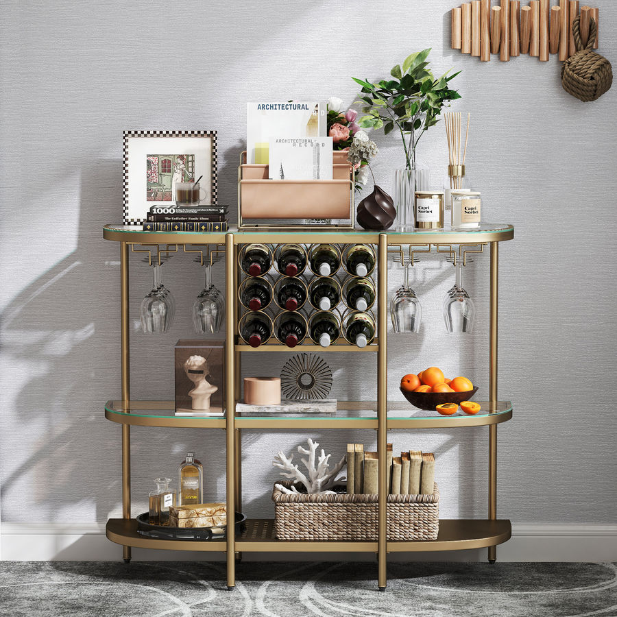 Willa Arlo™ Interiors Itasca Metal Wine Bar Stand with 4-Tier Storage, Tempered Glass Wine Rack Table with Glass Holders & Reviews | Wayfair added by Christine Lewis