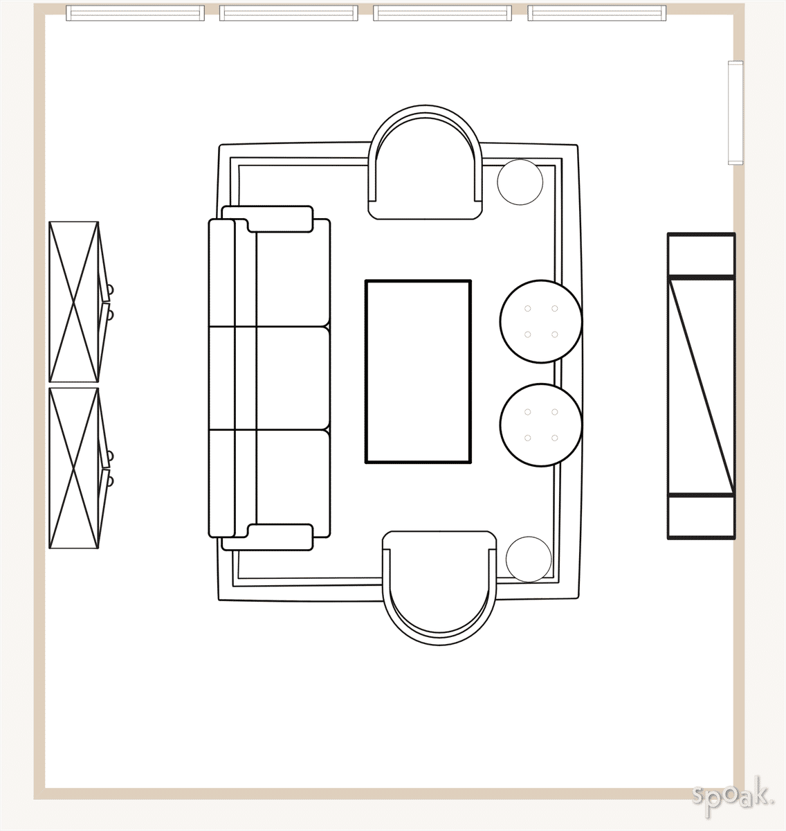 Square Living Room Plan designed by Whitney Crutcher