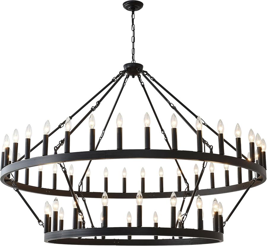 60 Inch Large Black Wagon Wheel Chandelier,2 Tier 54-Lights Farmhouse Industrial Country Style Round Pendant Light Fixture for Dining Room Kitche added by Belinda McClendon