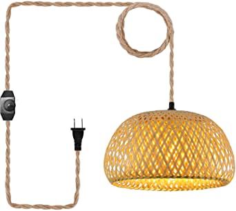 Plug in Pendant Light Hanging Lamp with Dimmable Switch 14ft Hemp Rope Cord Bamboo Lampshade Wicker Rattan Hanging Lights Fixture with Plug in Cord Pendant Lamp for Living Room Bedroom Kitchen Island added by Casey Walker