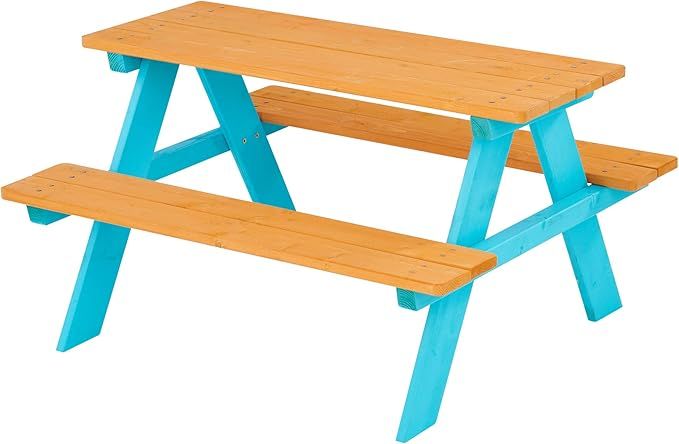 Teamson Kids - Wooden Outdoor Child Children Kids Picnic Table & Chair Bench Set - Brown/Aqua added by Katie Crum