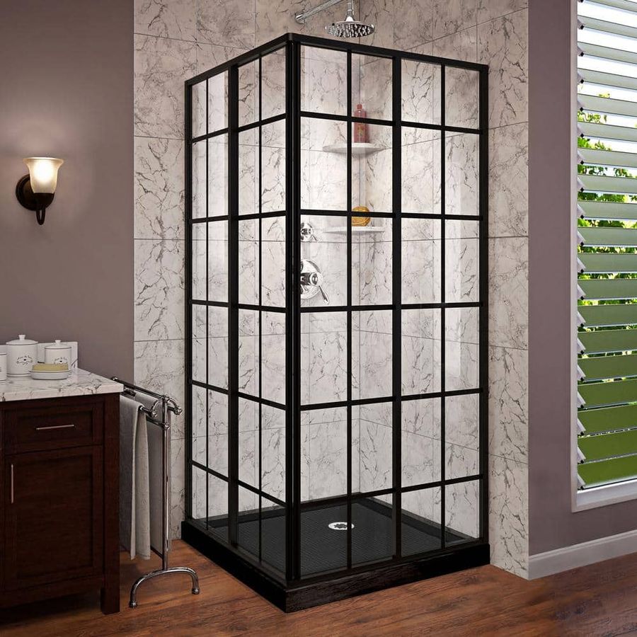 DreamLine French Corner 36 in. W x 36 in. D x 74.75 in. H Framed Shower Enclosure and Shower Base Kit in Satin Black DL-6789-09 - The Home Depot added by Stacia Fridley