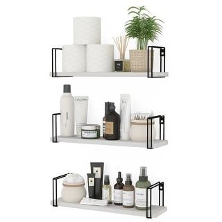 Wallniture Avila 17" White Floating Shelves for Bathroom Decor, Wood Bathroom Shelf (Set of 3) - Bed Bath & Beyond - 33829383 added by Dria Sweet