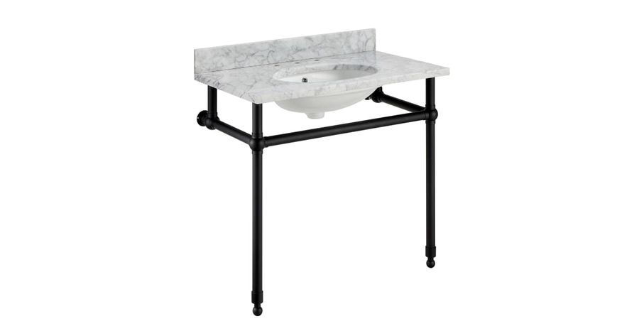 Anzzi CS-FGC004-MB Verona 36" Oval Marble, Stainless Steel Console Bathroom Sink with Overflow and 3 Faucet Holes at 8" Centers | Build.com added by Brooke Schwartz