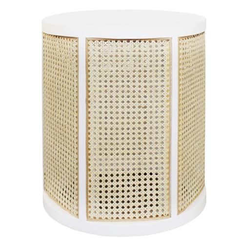 Ryan Rustic Lodge White Lacquer Woven Cane Panel Wood White Side Table added by Heather Kunz