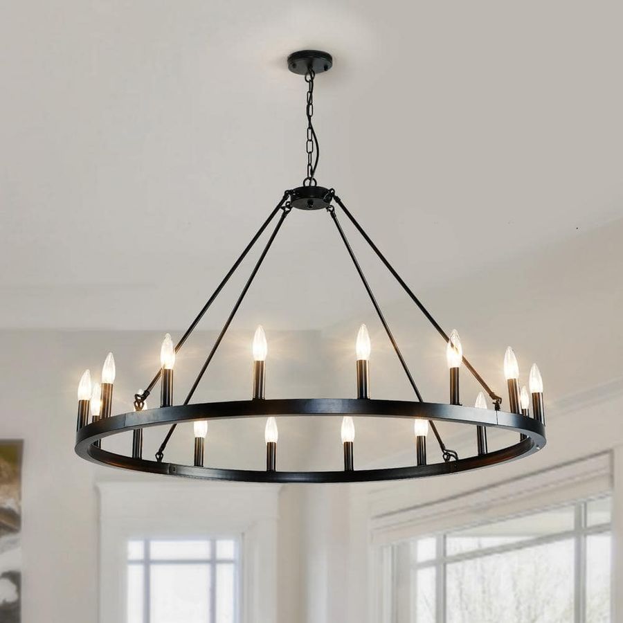 Magic Home Lagre Wagon 16-Light Farmhouse Round Wheel Chandelier Dining Room Pendant Light,Black and Black W37724137 - The Home Depot added by Amy Marcy