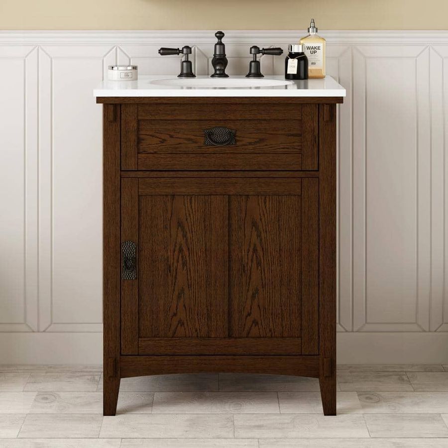Home Decorators Collection Artisan 26 in. Single Sink Dark Oak Bath Vanity with White Marble Top (Assembled) MD-V1750 - The Home Depot added by Macy Truitt