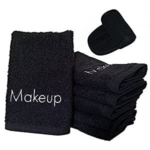 Makeup Remover Face Towels 6pack - 13" x 13" Black Cotton Makeup Wash Cloth with Makeup Headband - Ultra Soft 100% Towel Super Soft Makeup Remover Cloths added by Spoak Member