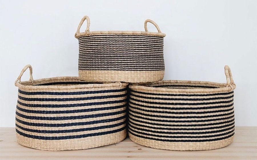 Ghana Hamper Black & Tan Basket // Round Basket // Handwoven - Etsy added by Averyl Yaco